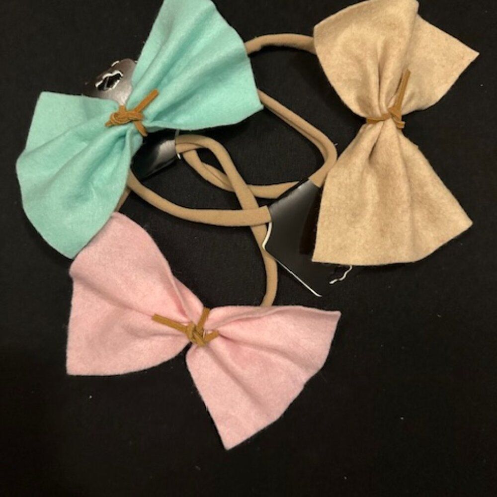 Bundle (3) of Felt Bow on Nylon Headbands  HB8279  Handmade NWT Boutique